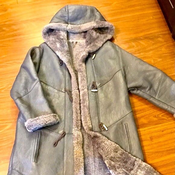 Genuine leather and shearling long coat, like new, size L - Picture 10 of 11